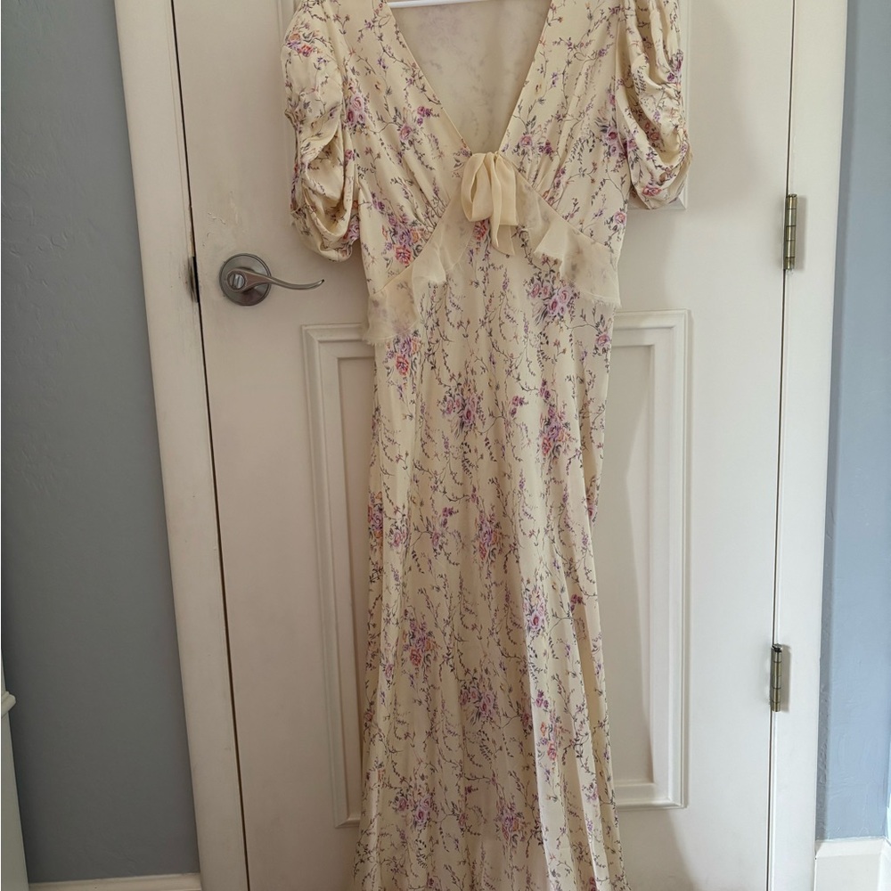 LoveShackFancy Cream Satin Maxi Dress